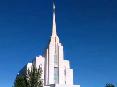 The Rexburg Temple with blue sky